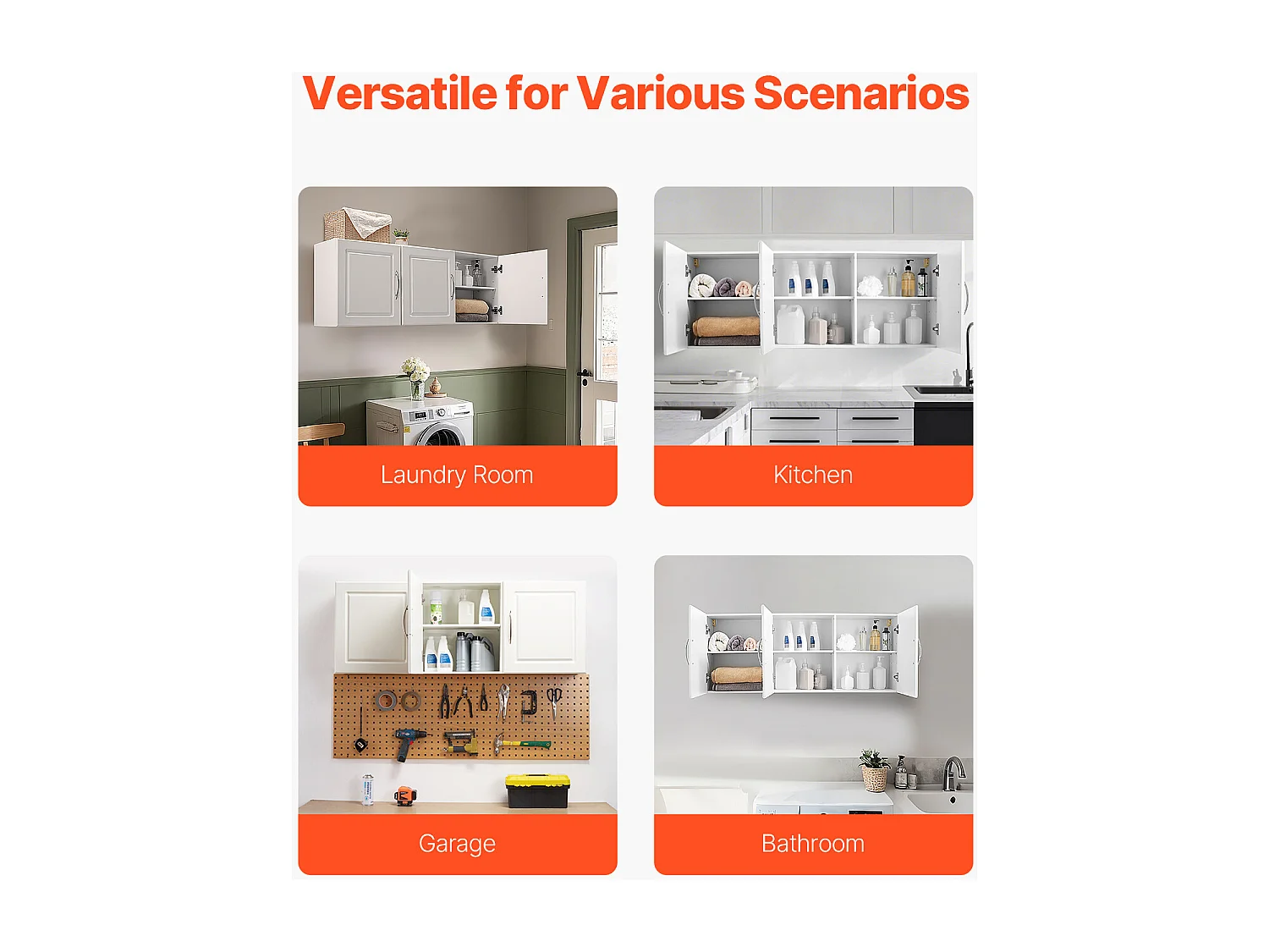 Armoire Murale de Buanderie SucceBuy, Placard Rangement 137,2 cm avec 3 Portes, en Panneaux de Particules et MDF