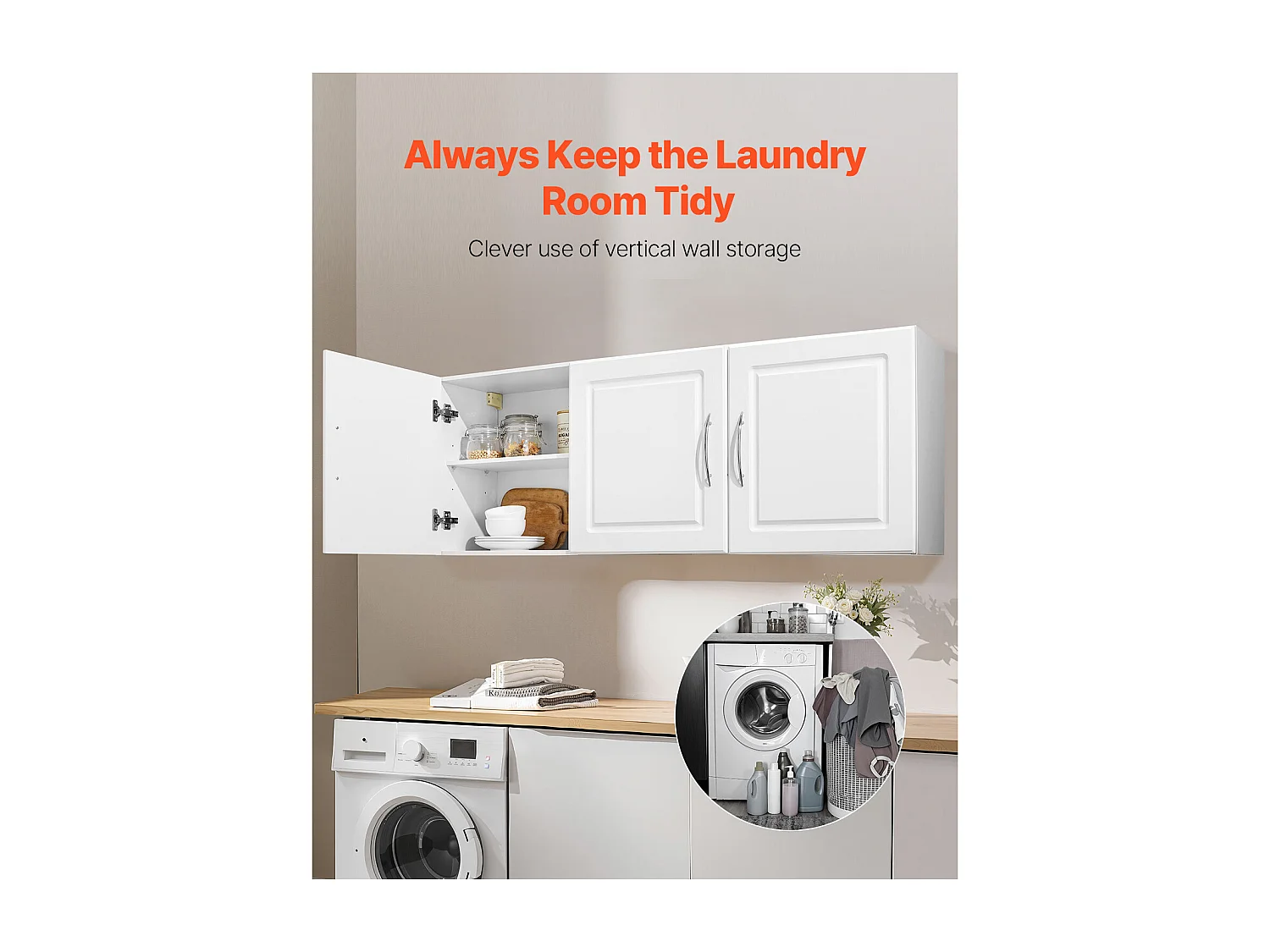 Armoire Murale de Buanderie SucceBuy, Placard Rangement 137,2 cm avec 3 Portes, en Panneaux de Particules et MDF