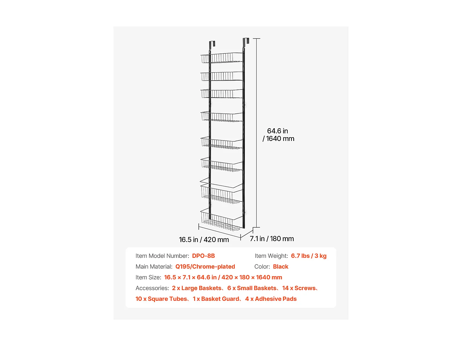 Organizador de Despensa SucceBuy, con Estantes Colgantes de 8 Niveles, Negro, para Cocina, Despensa, Salón