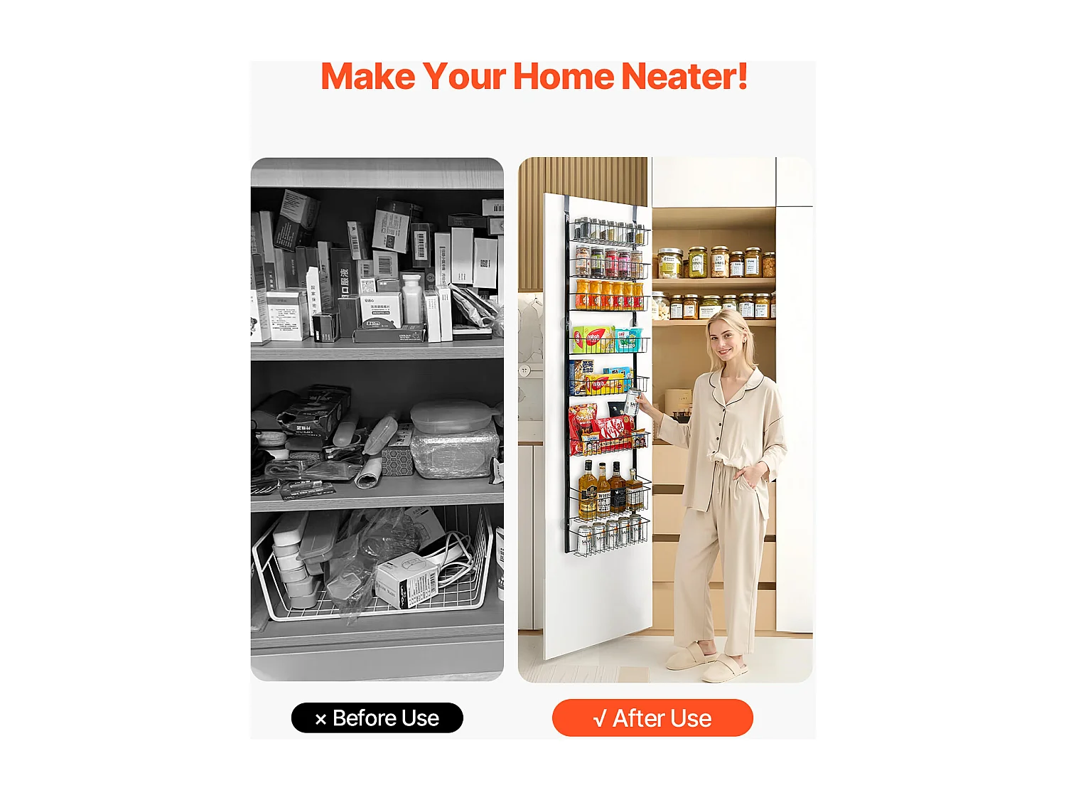 Organizador de Despensa SucceBuy, con Estantes Colgantes de 8 Niveles, Negro, para Cocina, Despensa, Salón