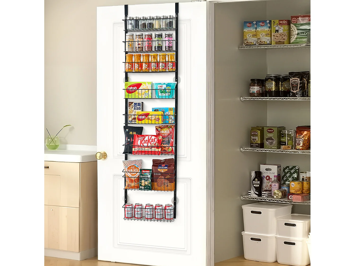 Organizador de Despensa SucceBuy, con Estantes Colgantes de 8 Niveles, Negro, para Cocina, Despensa, Salón