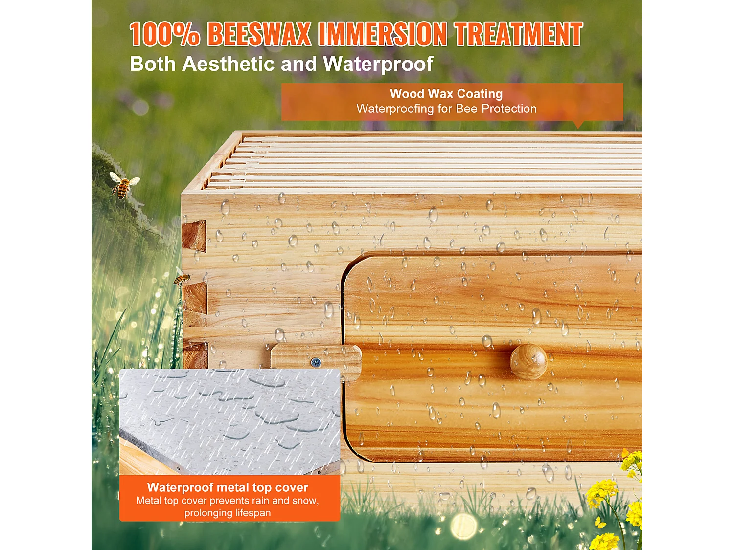 Ruche à Abeilles SucceBuy Langstroth Kit 10 Cadres Profonds et 10 Cadres Moyens Fenêtres en Acrylique