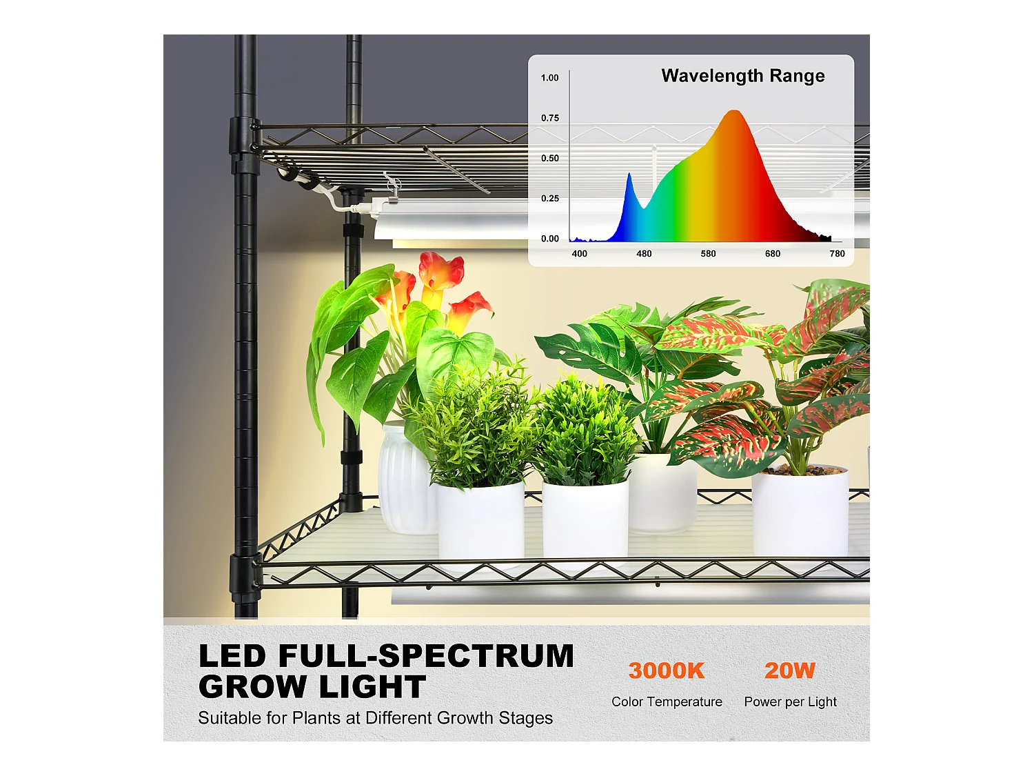 Support pour Plantes SucceBuy avec Lampe de Croissance, 6 Niveaux, 200 W, Étagère Intérieure de 150 cm