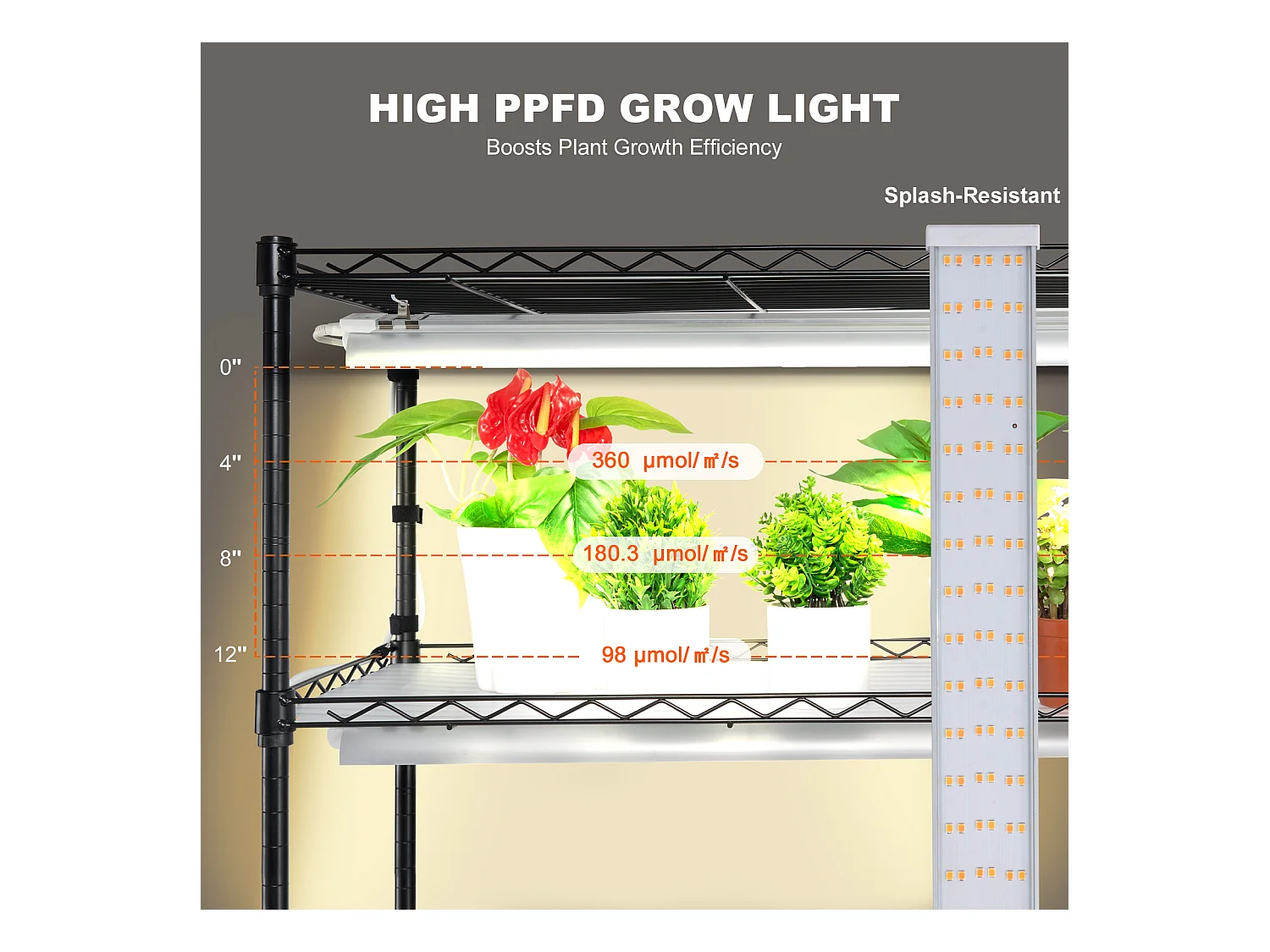 Support pour Plantes SucceBuy avec Lampe de Croissance, 6 Niveaux, 200 W, Étagère Intérieure de 150 cm