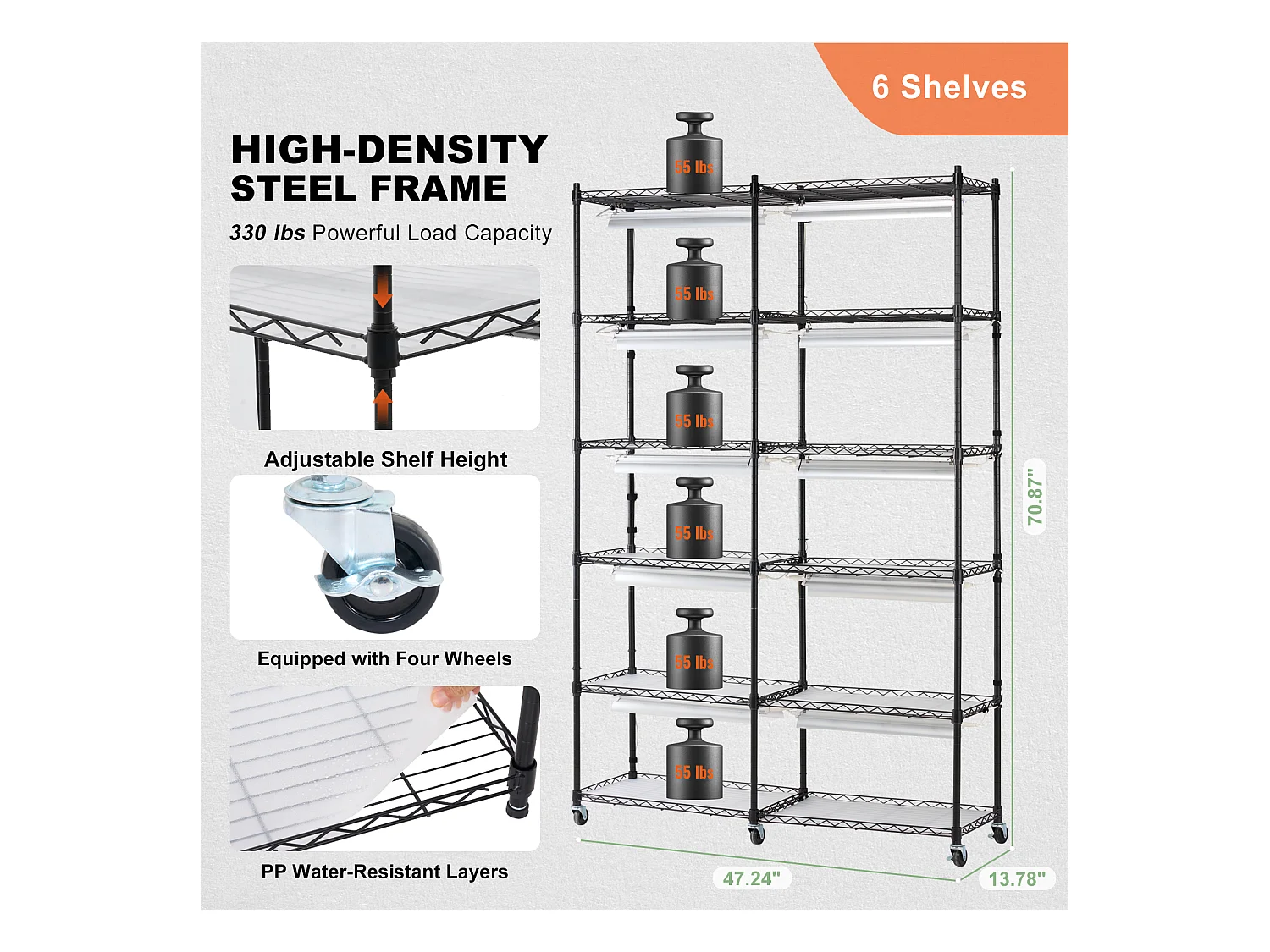 Support pour Plantes SucceBuy avec Lampe de Croissance, 6 Niveaux, 200 W, Étagère Intérieure de 150 cm
