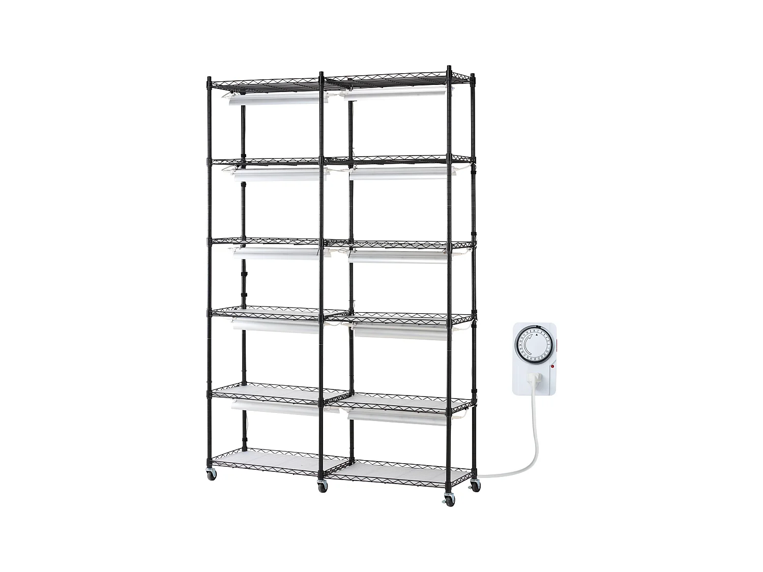 Pflanzenständer mit Wachstumslampe SucceBuy, 6 Ebenen, 200 W, 150 cm Innenregal, Höhenverstellbar und  Mobilitätsfunktionen