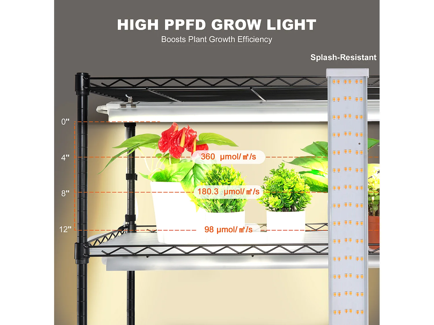 Support pour Plantes SucceBuy avec Lampe de Croissance, 6 Niveaux, 200 W, Étagère Intérieure de 150 cm