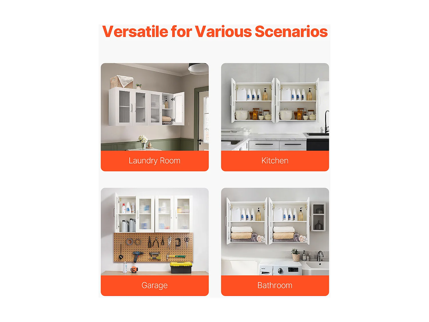 Armoire Murale de Buanderie SucceBuy, Placard Rangement 2 Niveaux 4 Portes, en Panneaux de Particules et MDF