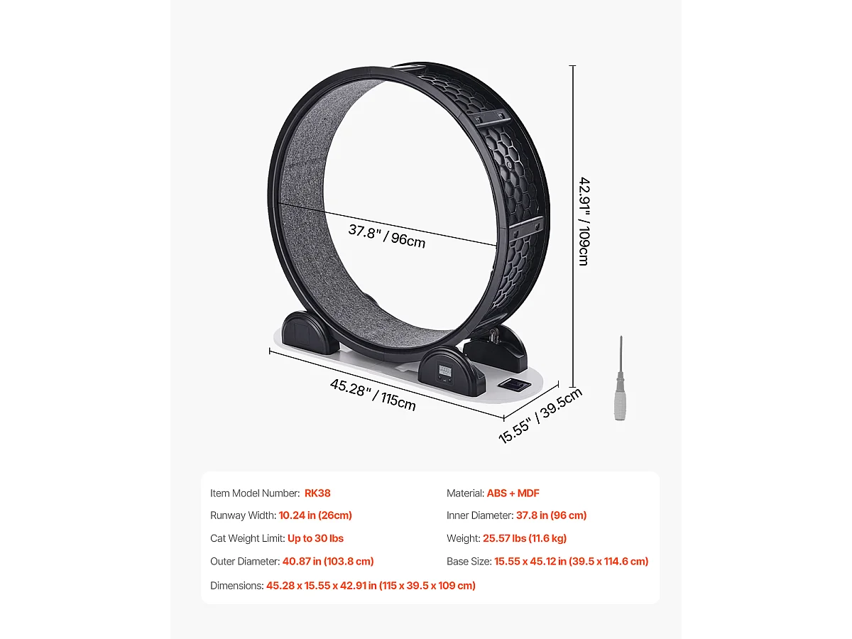 Roue d'Exercice pour Chat SucceBuy, avec Frein et Piste Recouverte de Moquette, 1038 mm, Noir