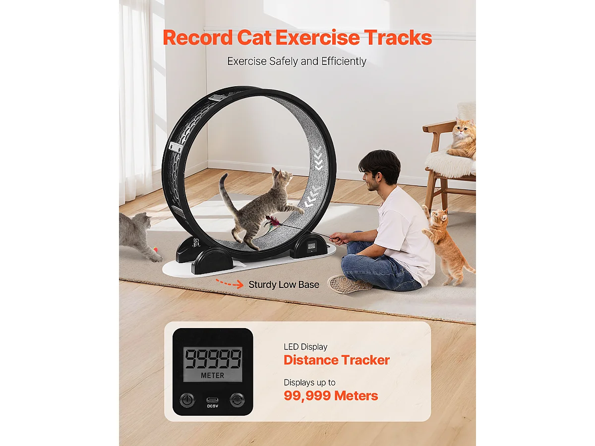 Roue d'Exercice pour Chat SucceBuy, avec Frein et Piste Recouverte de Moquette, 1038 mm, Noir