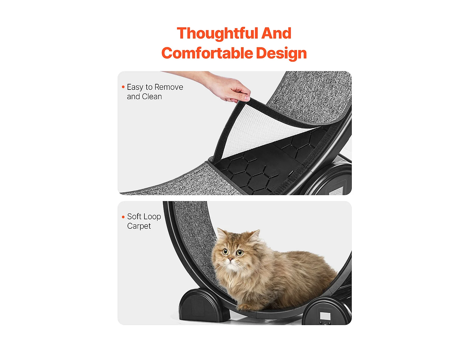 Roue d'Exercice pour Chat SucceBuy, avec Frein et Piste Recouverte de Moquette, 1038 mm, Noir