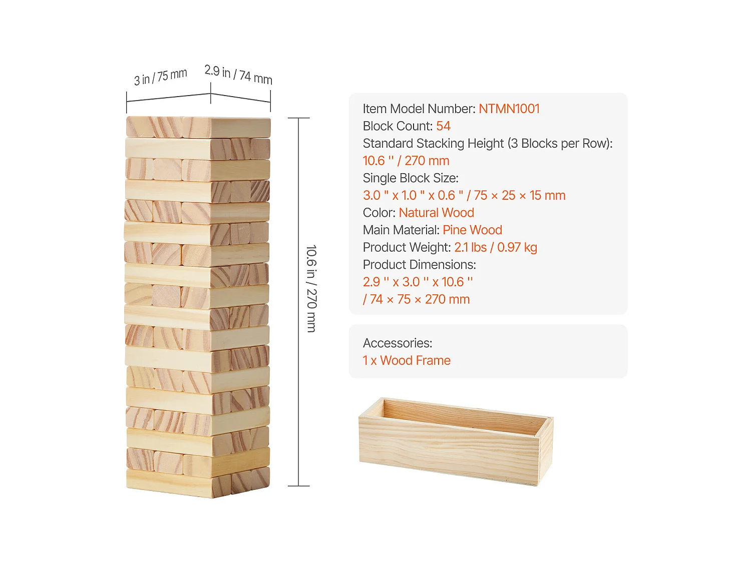 Jeu de Tour Empilable SucceBuy, en Bois de Pin avec Caisse de Rangement, 54 Blocs
