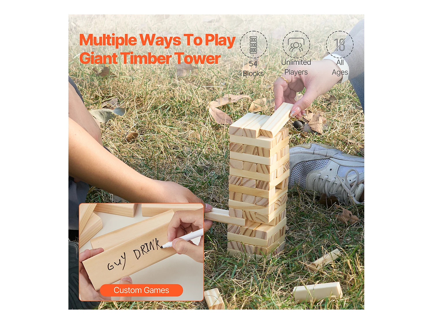 Jeu de Tour Empilable SucceBuy, en Bois de Pin avec Caisse de Rangement, 54 Blocs