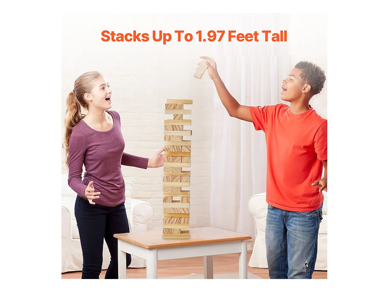 Jeu de Tour Empilable SucceBuy, en Bois de Pin avec Caisse de Rangement, 54 Blocs