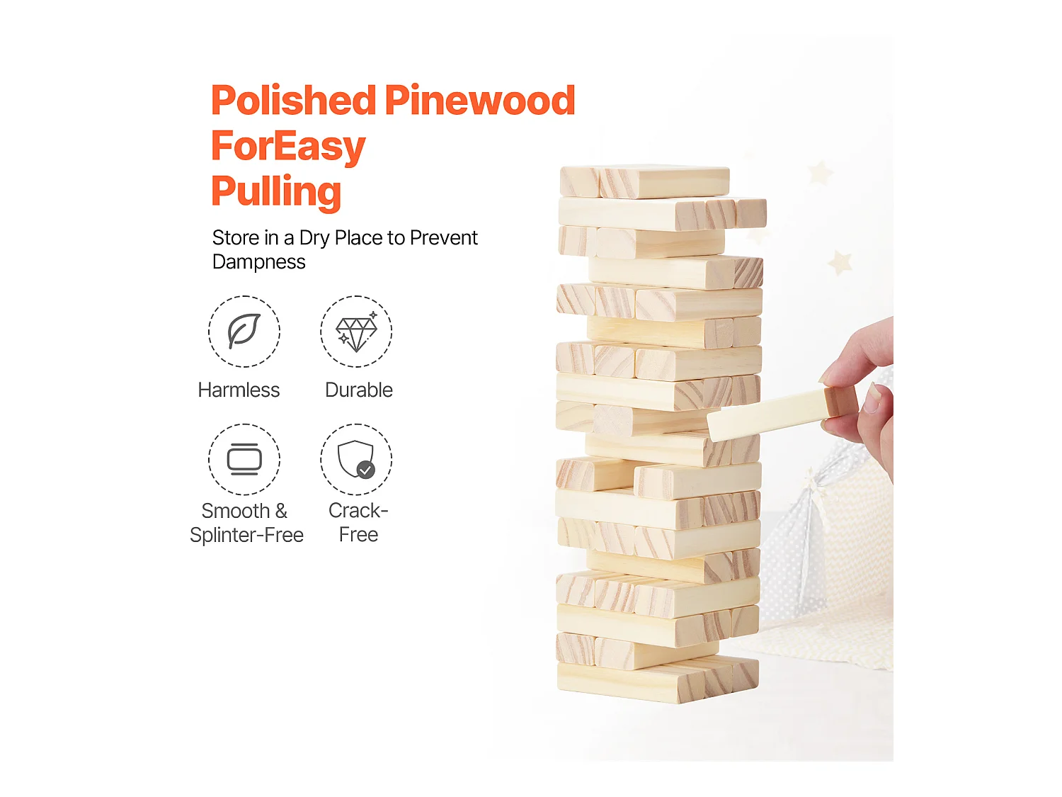 Jeu de Tour Empilable SucceBuy, en Bois de Pin avec Caisse de Rangement, 54 Blocs