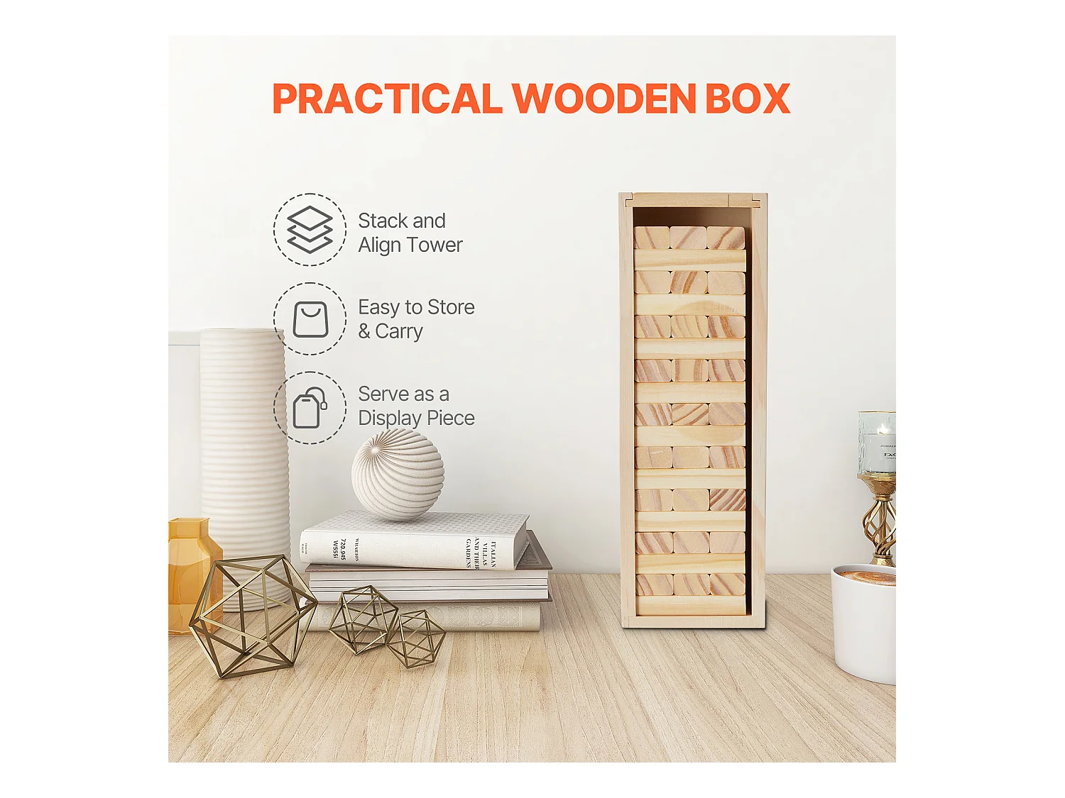 Jeu de Tour Empilable SucceBuy, en Bois de Pin avec Caisse de Rangement, 54 Blocs