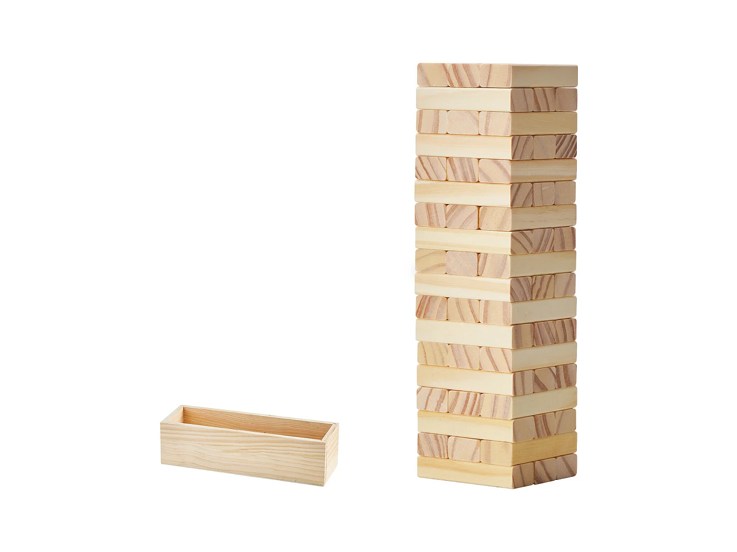 Stapelturm-Spiel aus Kiefernholz SucceBuy mit Aufbewahrungskiste, 54 Blöcke, aus Kiefernholz, für Feste und Versammlungen