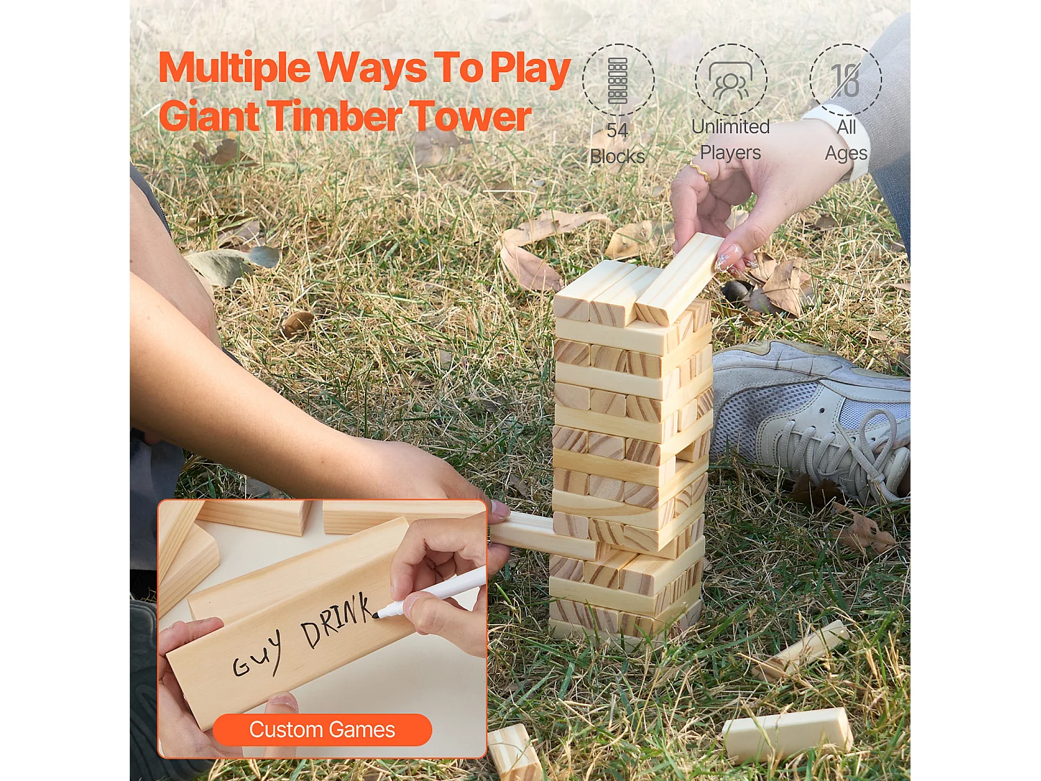 Jeu de Tour Empilable SucceBuy, en Bois de Pin avec Caisse de Rangement, 54 Blocs
