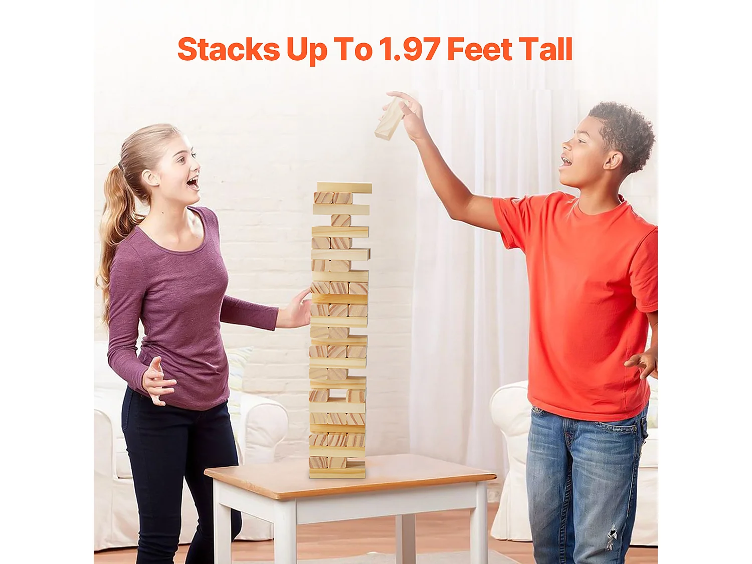 Jeu de Tour Empilable SucceBuy, en Bois de Pin avec Caisse de Rangement, 54 Blocs