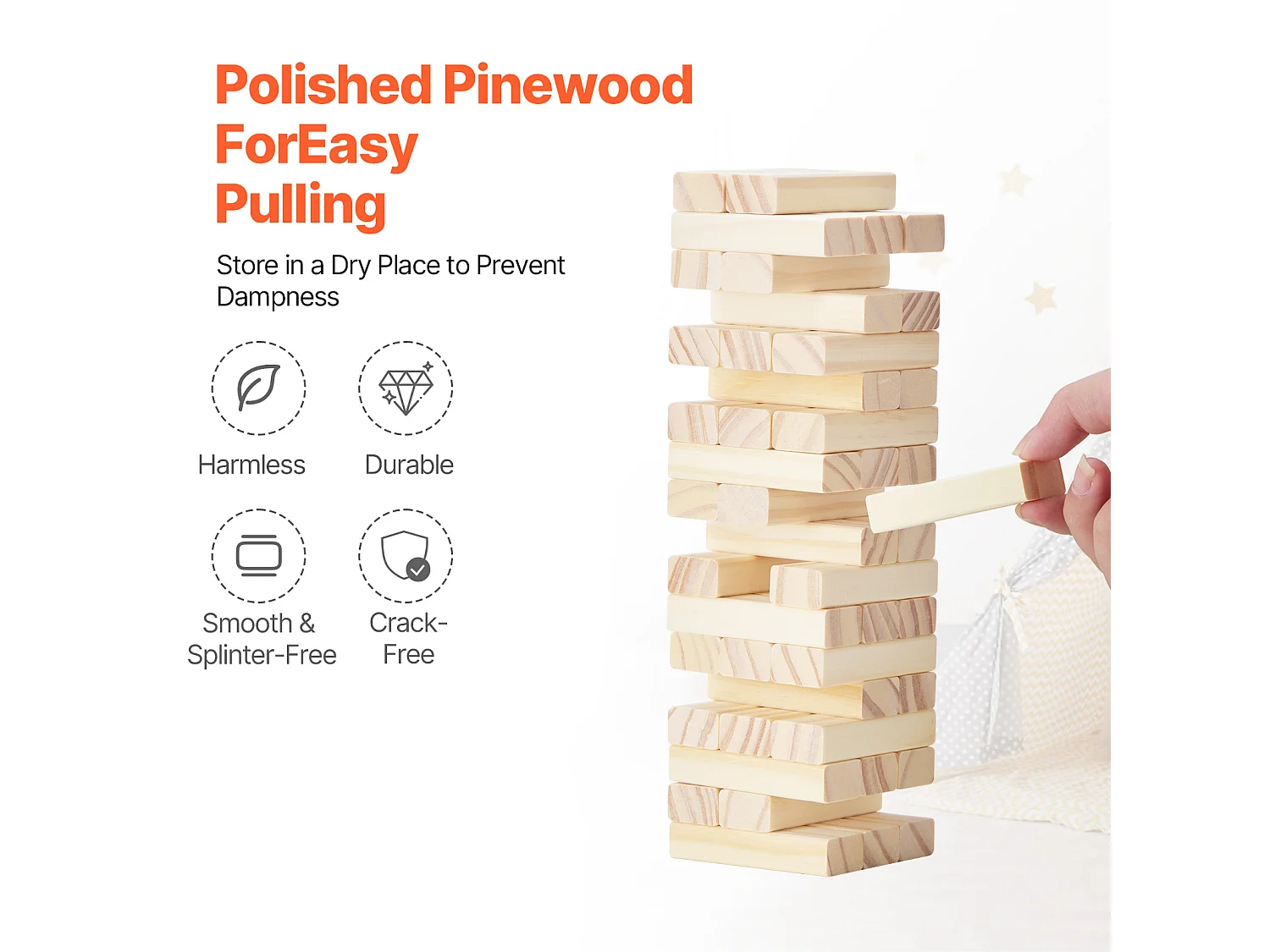 Jeu de Tour Empilable SucceBuy, en Bois de Pin avec Caisse de Rangement, 54 Blocs