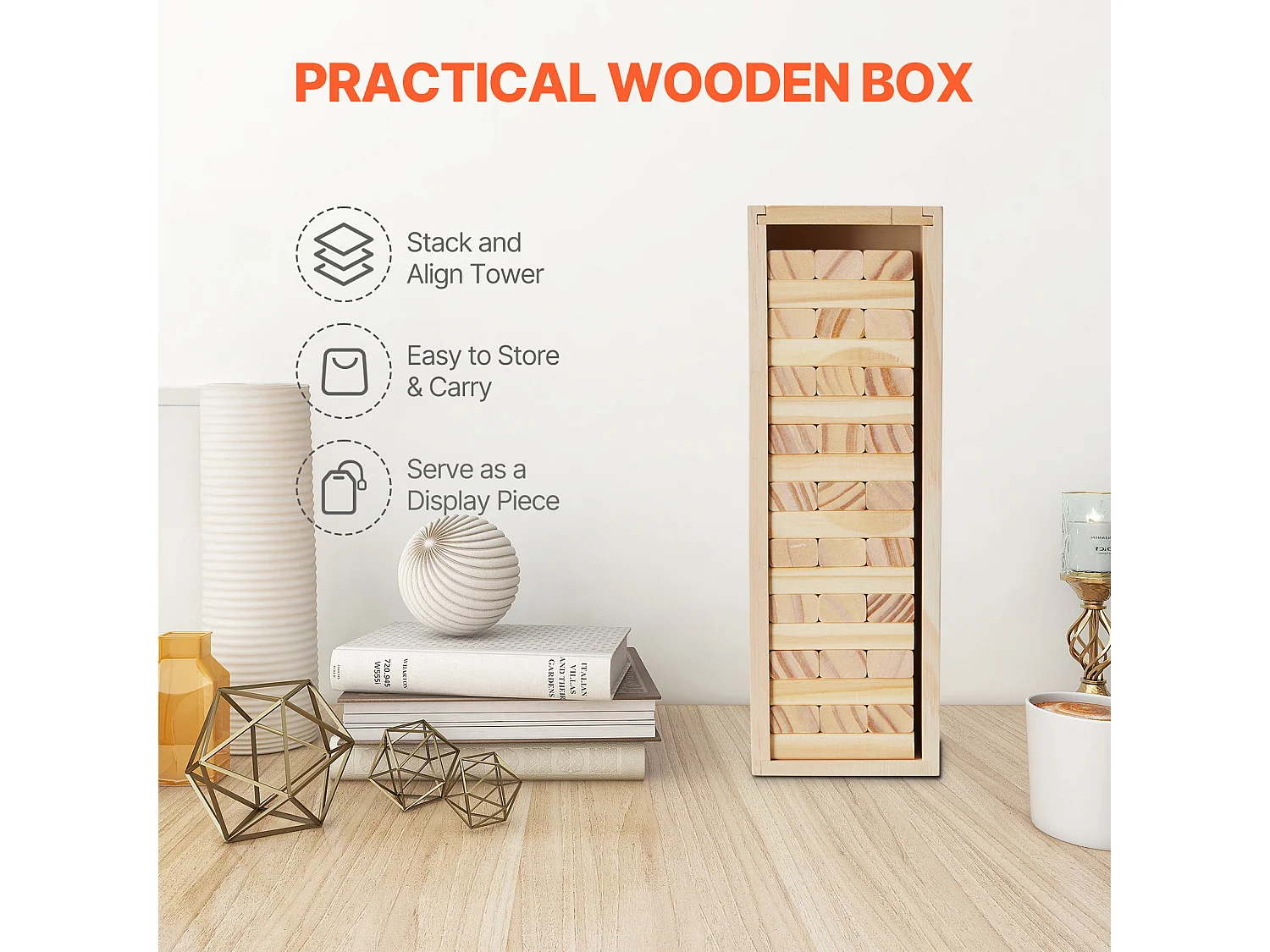 Jeu de Tour Empilable SucceBuy, en Bois de Pin avec Caisse de Rangement, 54 Blocs