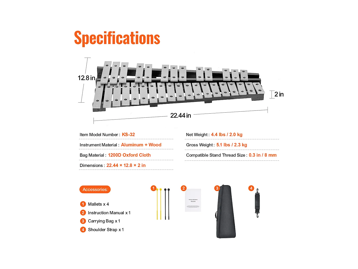 Xilofono Glockenspiel SucceBuy di 32 Note, Set con Mazze, Bacchette e Borsa, Set Versatile per Adulti e Studenti
