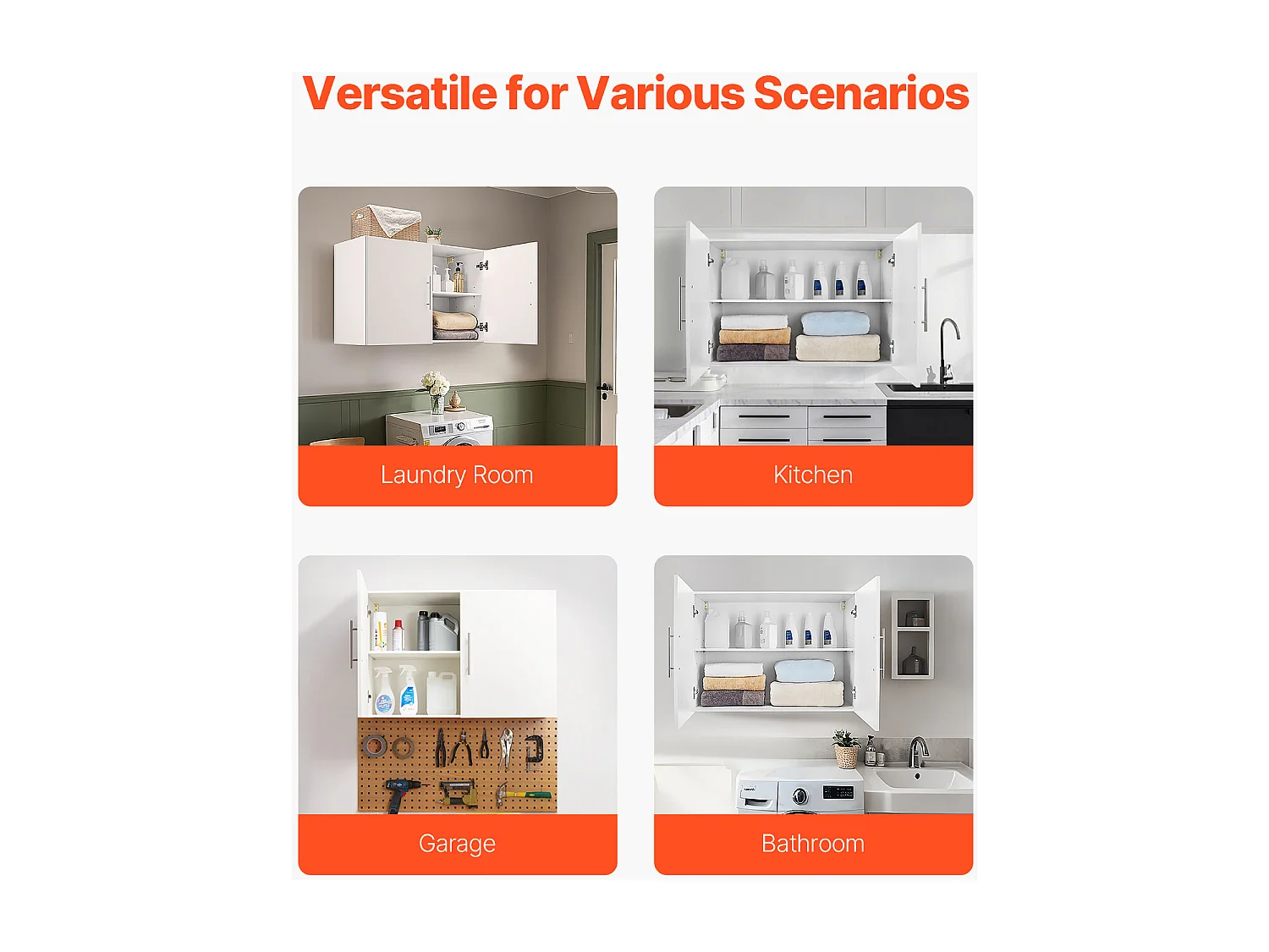 Wandkast voor Wasruimte SucceBuy, Opbergkast 91,4 cm, 2 Niveaus, 2 Deuren, in Spaanplaat en MDF
