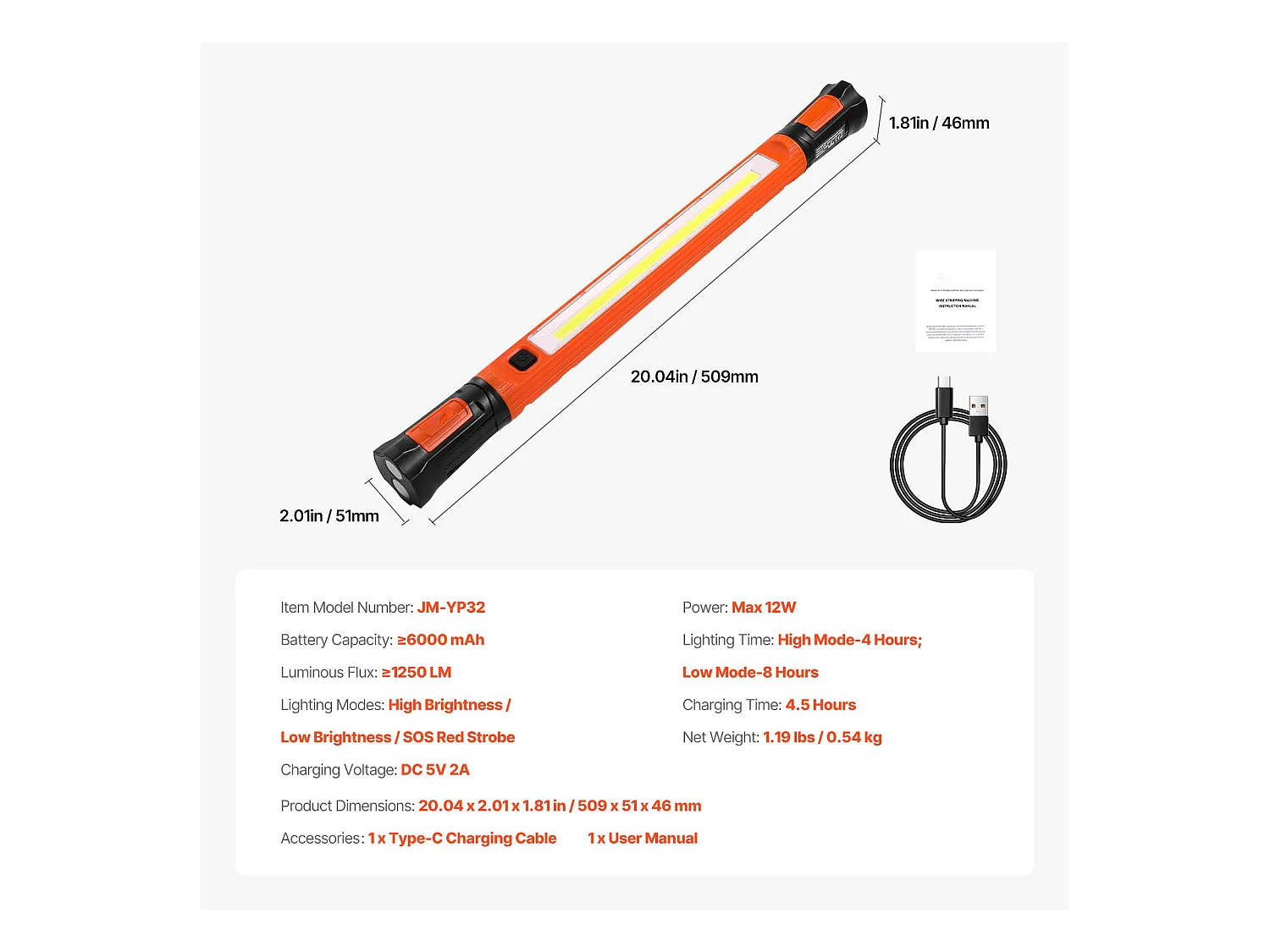 Magnetische Arbeitsleuchte Unter der Haube SucceBuy, 1250 lm 6000 mAh, Wiederaufladbar