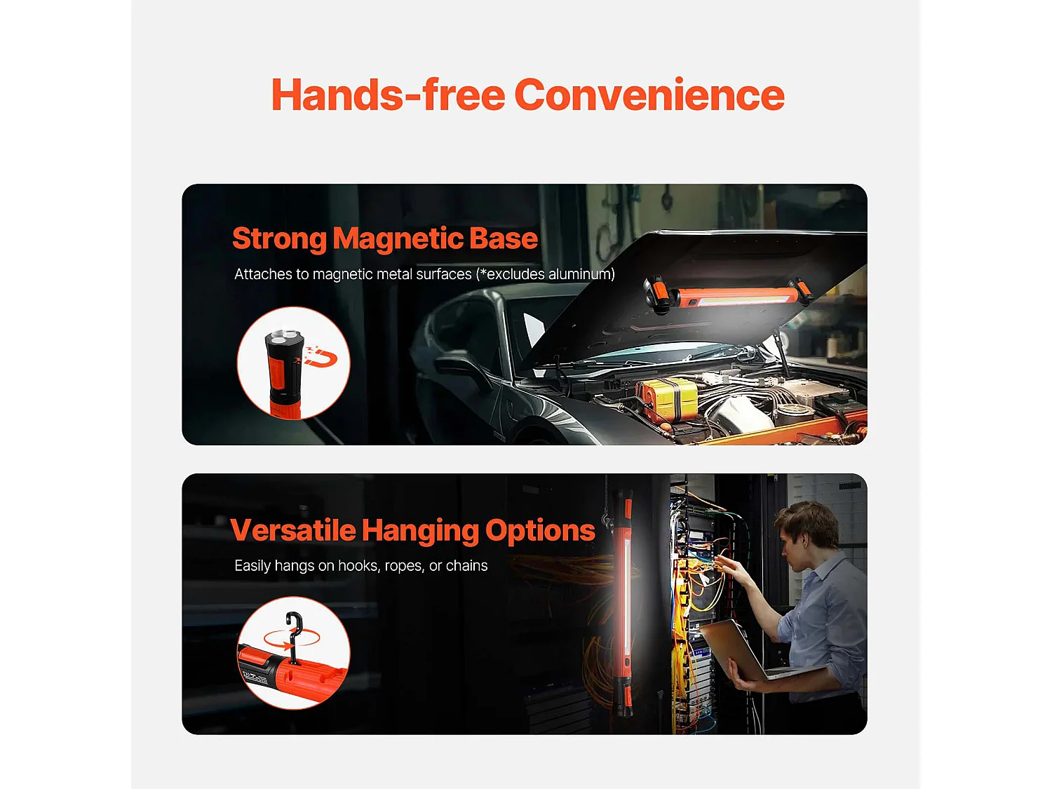 Lampe de Travail Magnétique sous Capot SucceBuy, 1250 lm 6000 mAh, Rechargeable, pour Garage, Atelier ou Situations d'Urgence