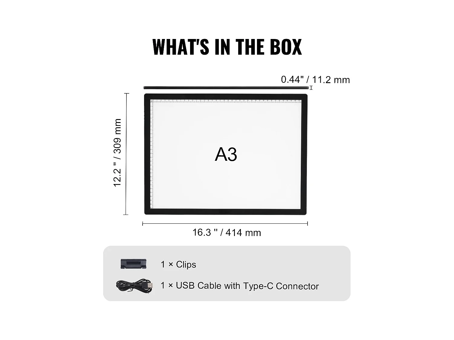 Panneau Lumineux LED SucceBuy A3 Rechargeable à Intensité Variable sur 6 Niveaux, Noir