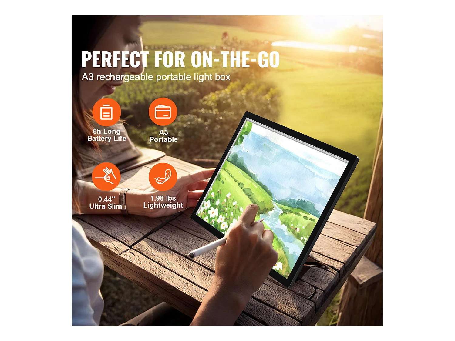 Panneau Lumineux LED SucceBuy A3 Rechargeable à Intensité Variable sur 6 Niveaux, Noir