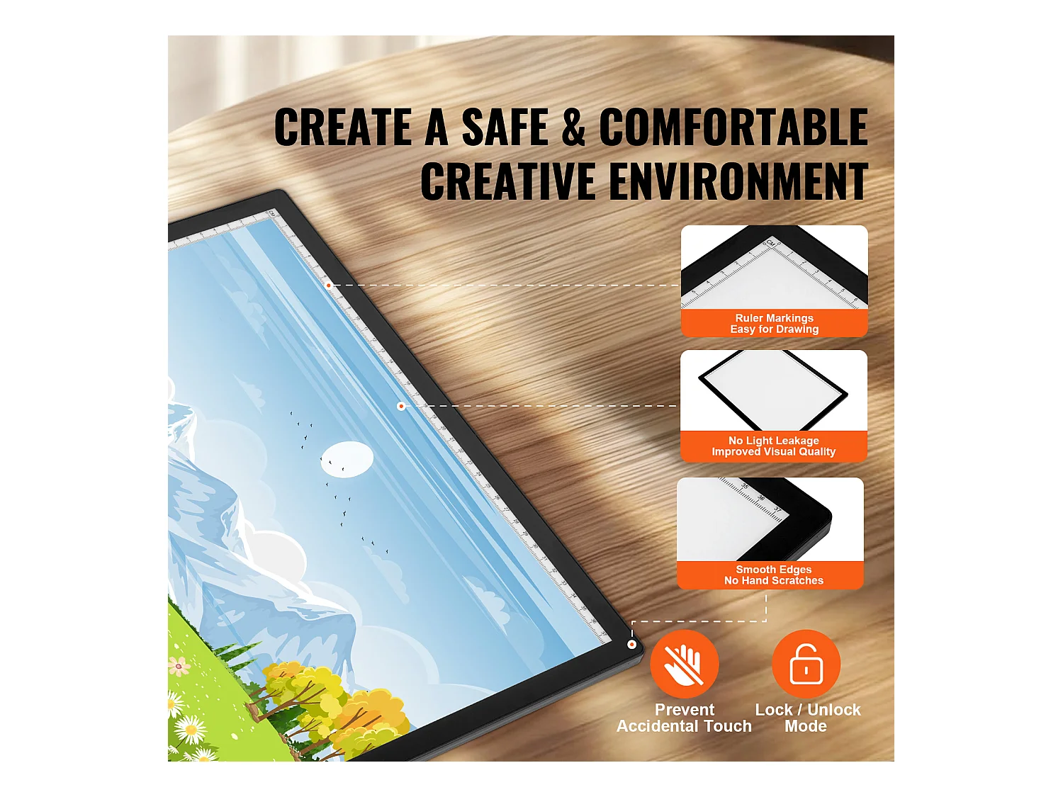 Panneau Lumineux LED SucceBuy A3 Rechargeable à Intensité Variable sur 6 Niveaux, Noir