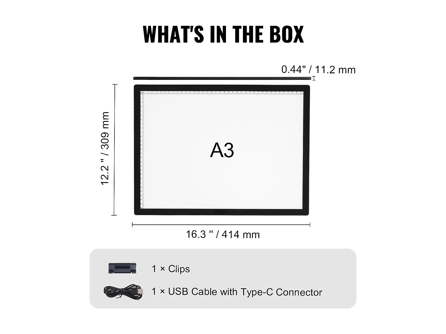 Panneau Lumineux LED SucceBuy A3 Rechargeable à Intensité Variable sur 6 Niveaux, Noir