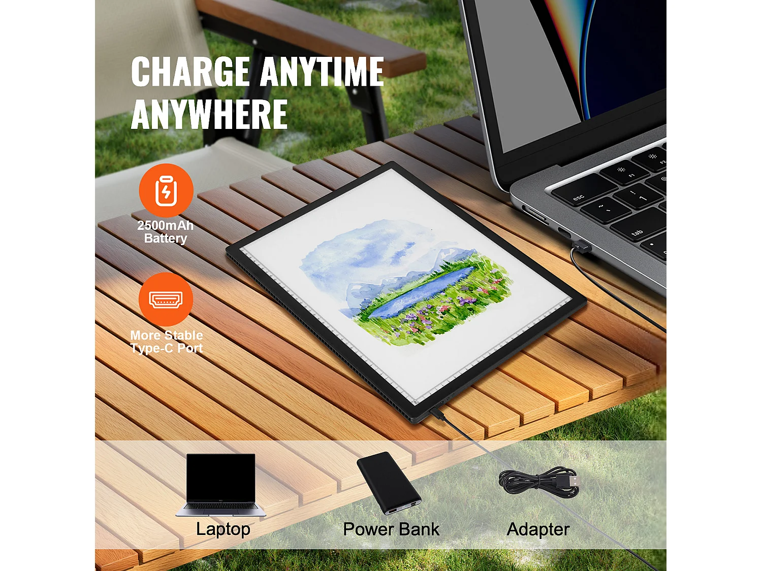 Panneau Lumineux LED SucceBuy A3 Rechargeable à Intensité Variable sur 6 Niveaux, Noir