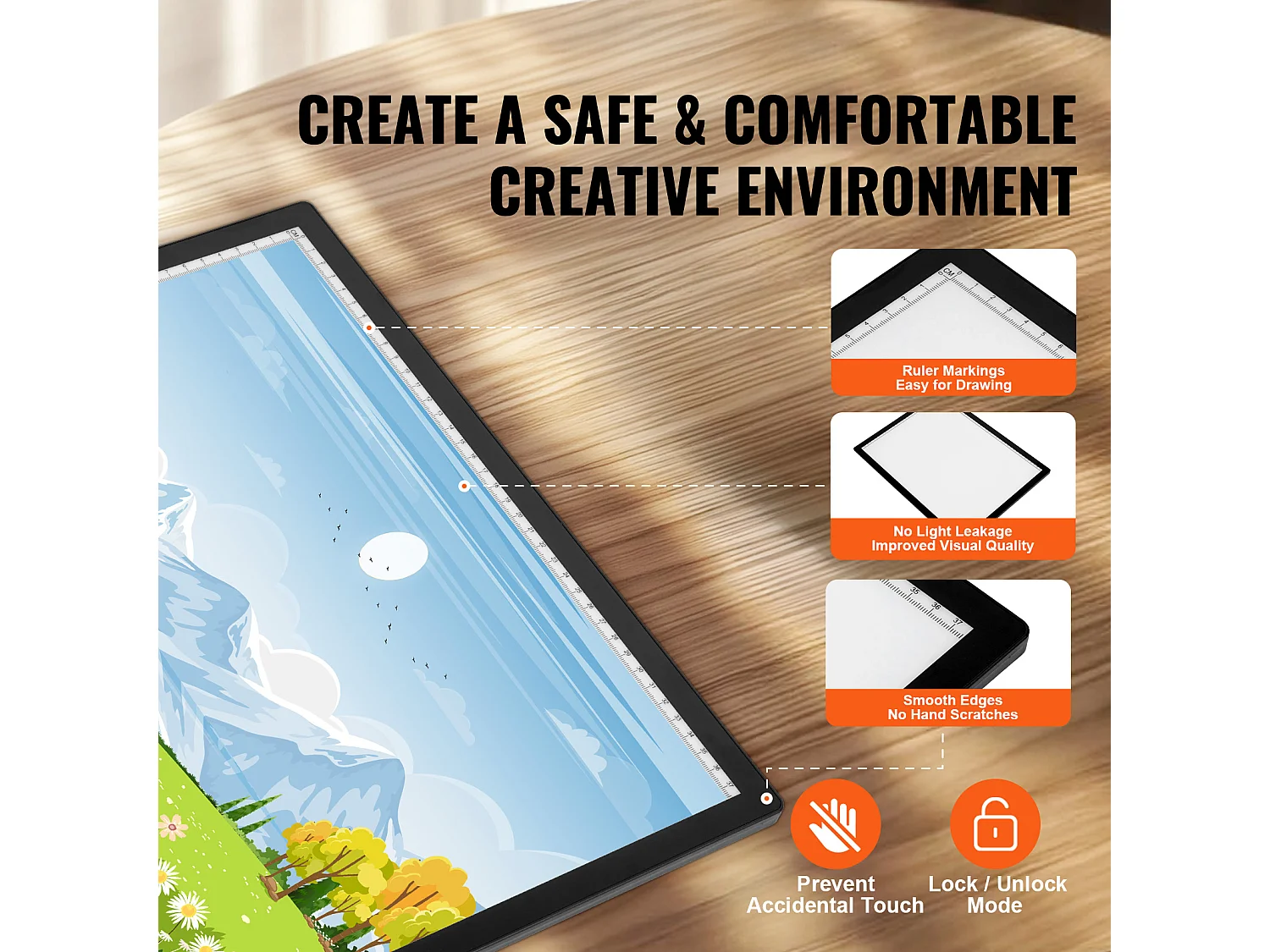 Panneau Lumineux LED SucceBuy A3 Rechargeable à Intensité Variable sur 6 Niveaux, Noir