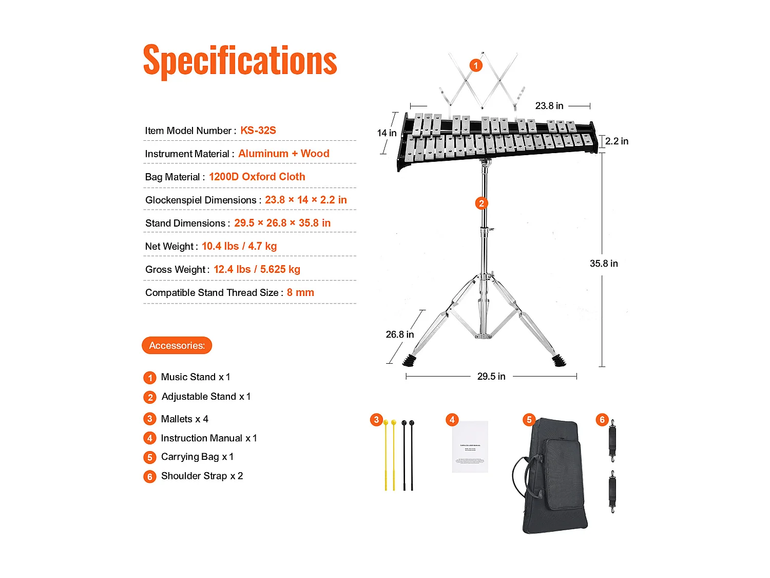 Ensemble de Cloches Xylophone Glockenspiel SucceBuy 32 Notes pour les Applications Musicales, Ensemble Polyvalent pour Adultes et Étudiants