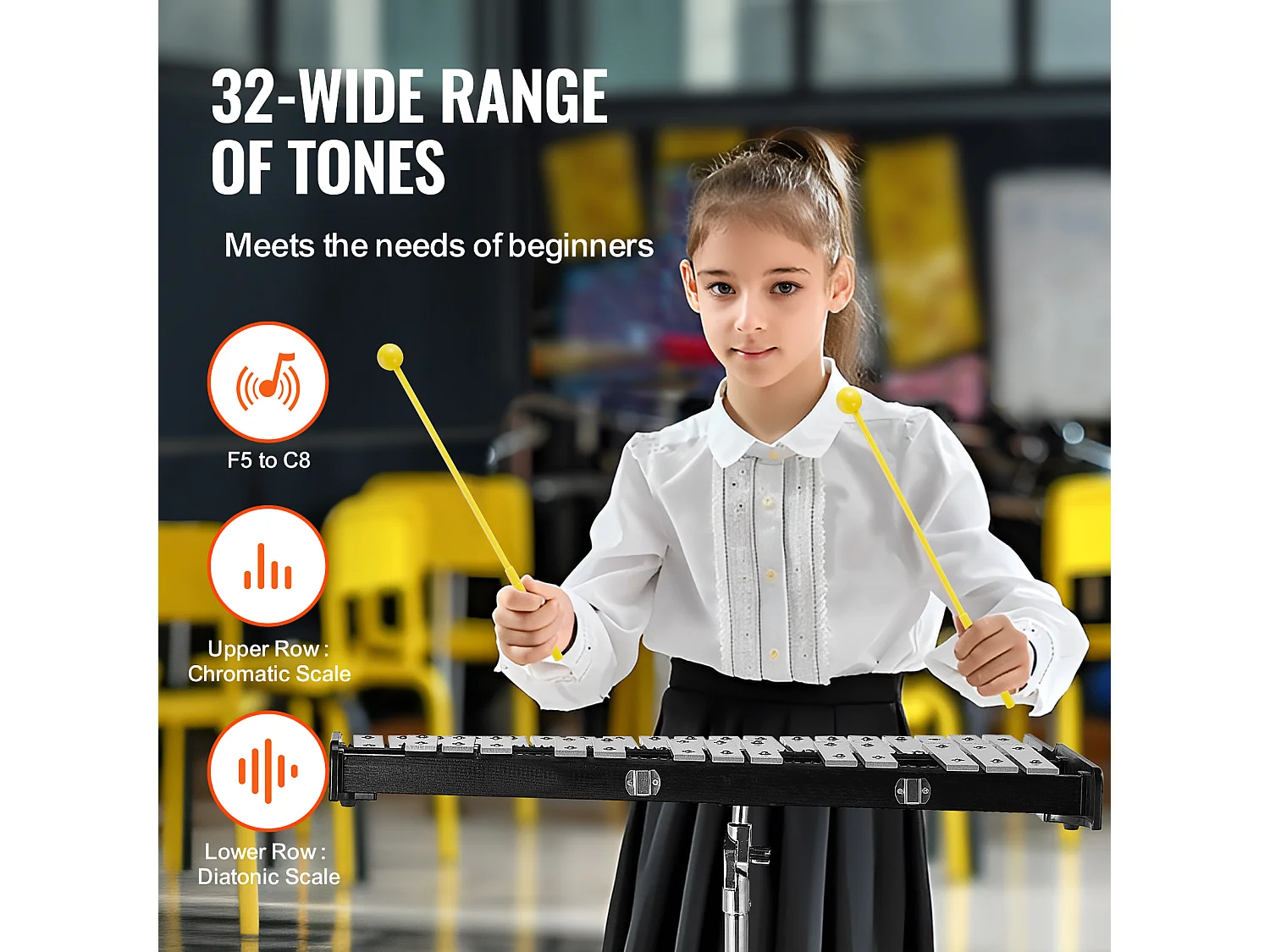 Ensemble de Cloches Xylophone Glockenspiel SucceBuy 32 Notes pour les Applications Musicales, Ensemble Polyvalent pour Adultes et Étudiants