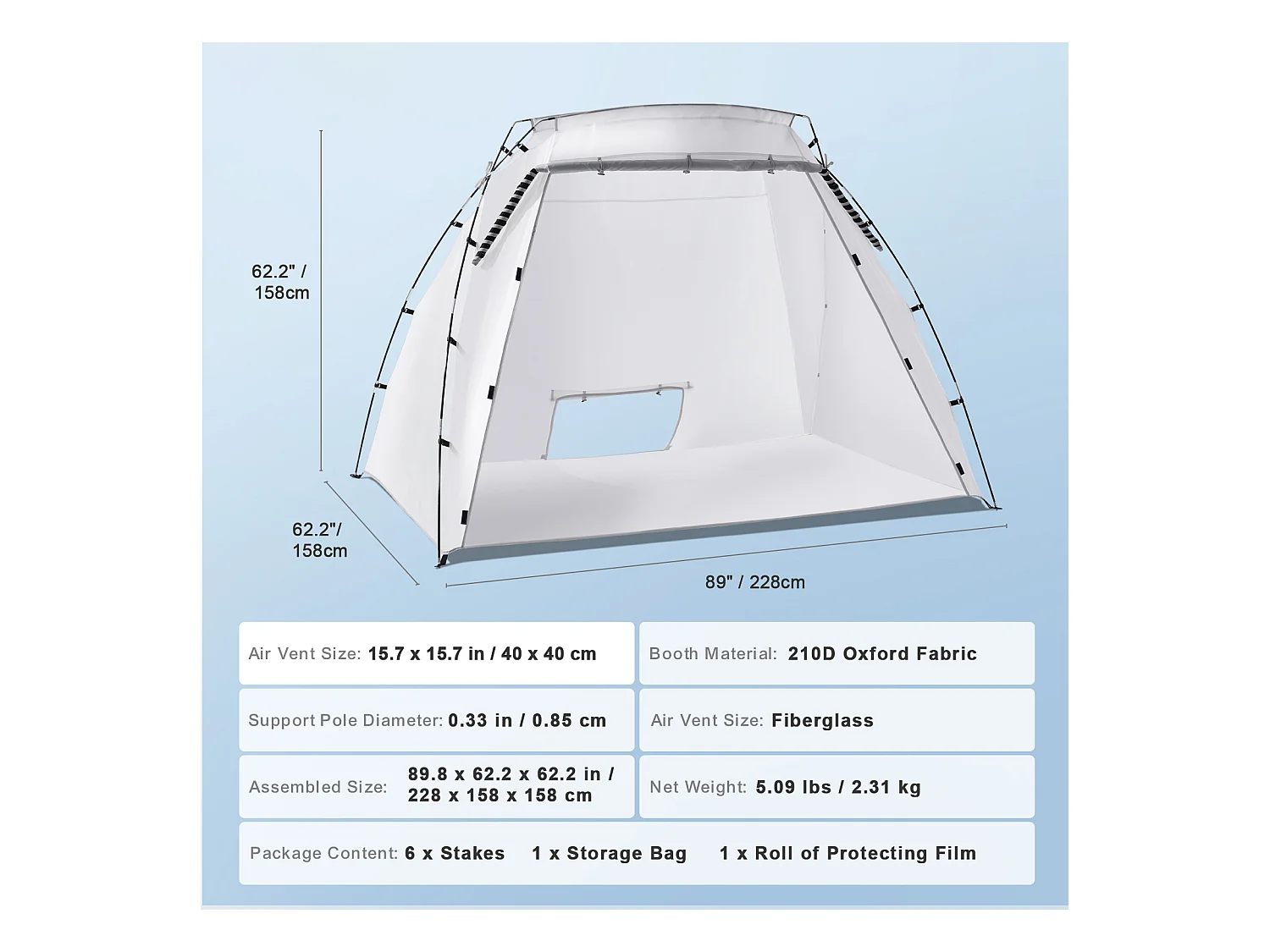Cabine de Peinture Gonflable SucceBuy, Abri de Peinture Portable en Oxford 210D, 228x158x158 cm