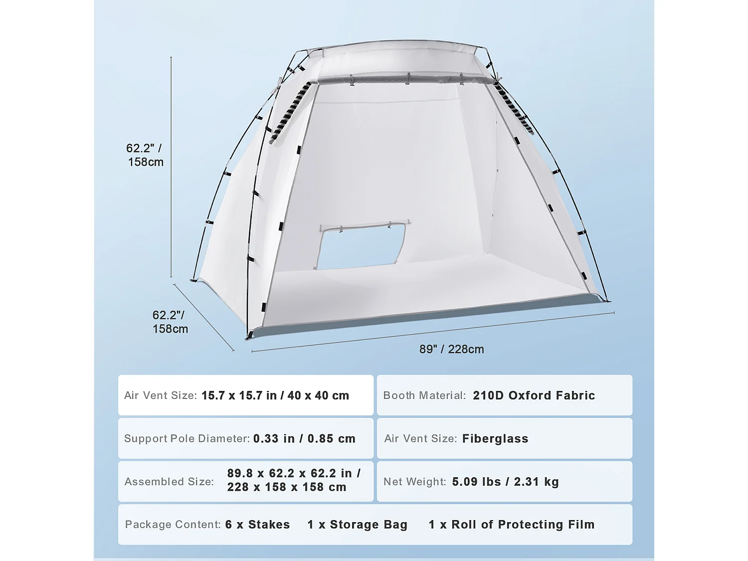 Cabine de Peinture Gonflable SucceBuy, Abri de Peinture Portable en Oxford 210D, 228x158x158 cm