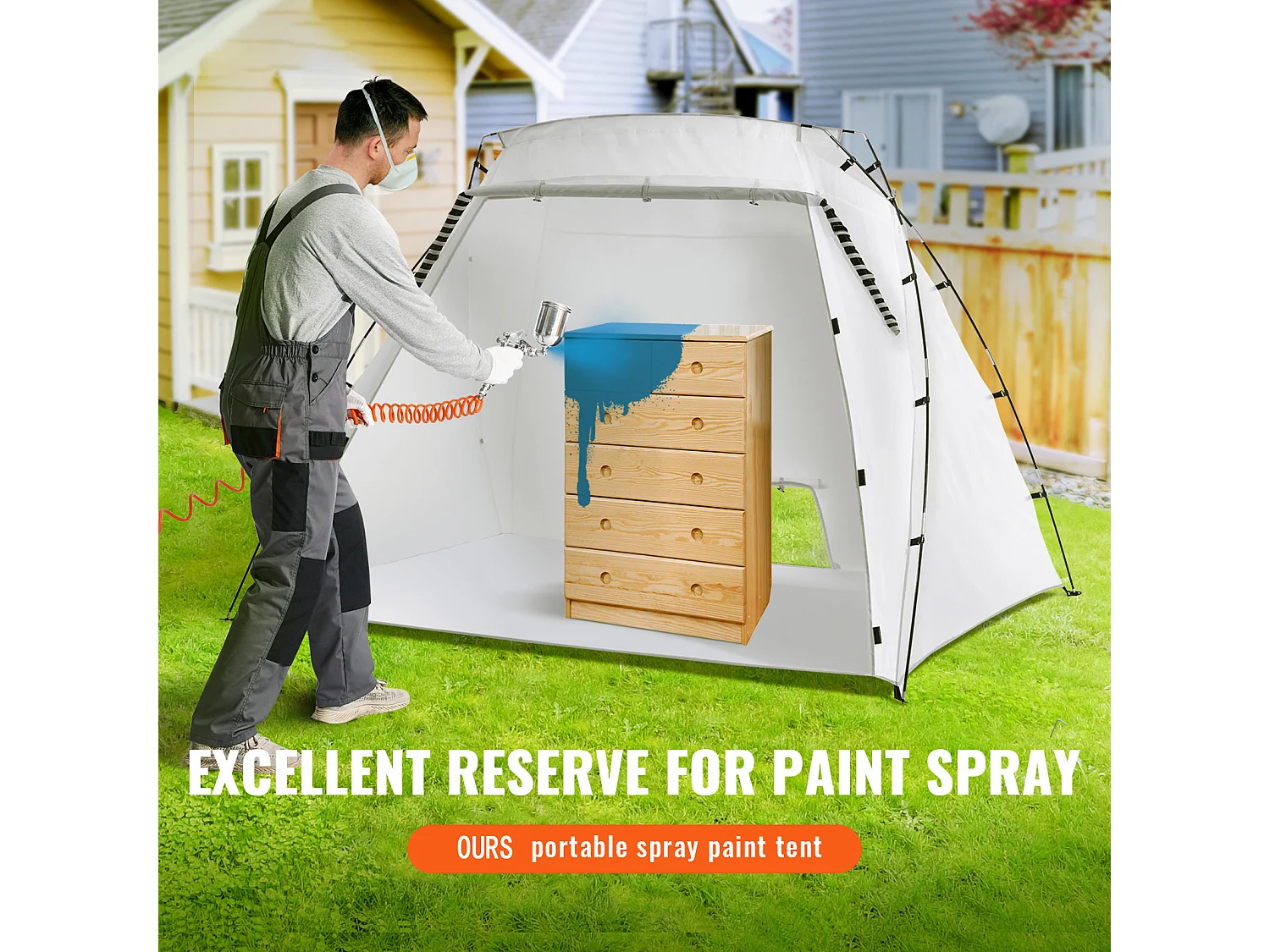 Cabine de Peinture Gonflable SucceBuy, Abri de Peinture Portable en Oxford 210D, 228x158x158 cm