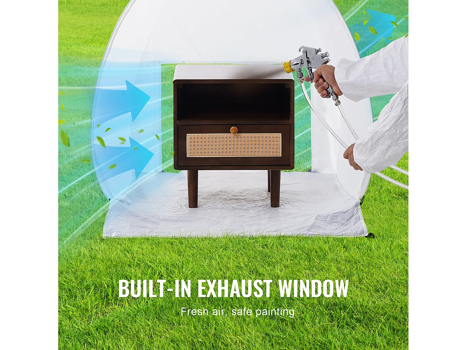 Aufblasbare Lackierkabine SucceBuy, Tragbarer Lackierschutzraum 102x102x89 cm, Polyester