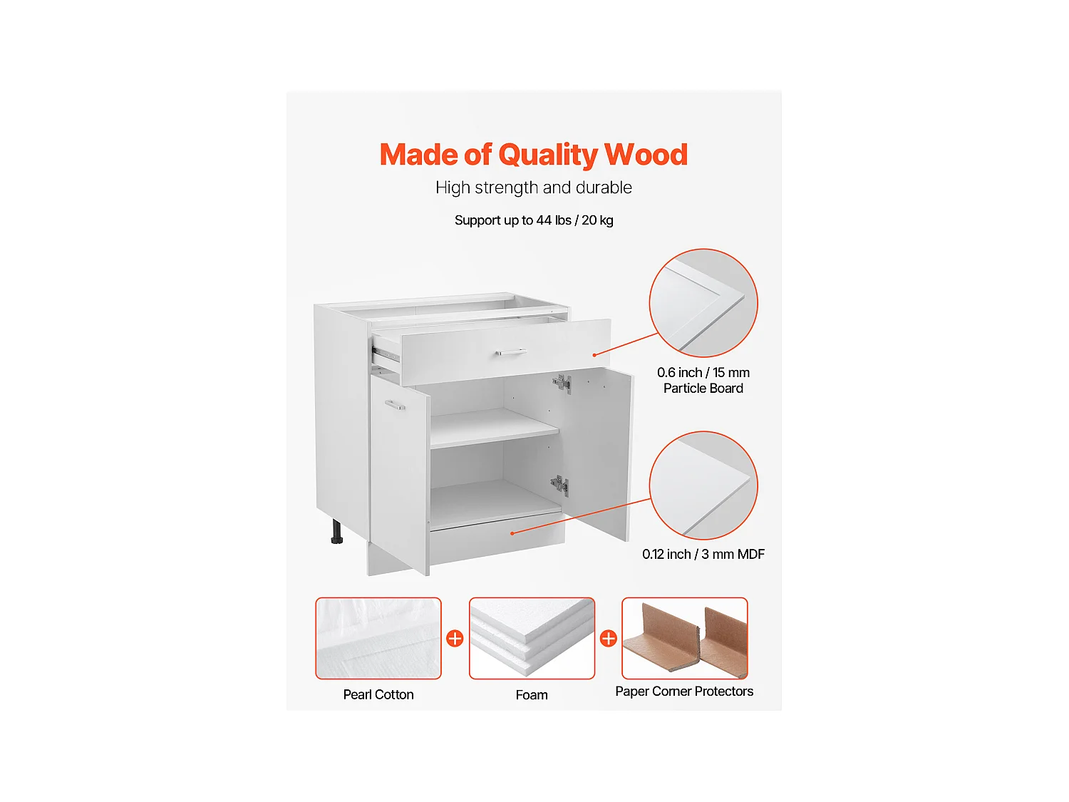 Meuble Bas Shaker SucceBuy, de 78,7 cm, avec Tiroir, Prêt à Assembler, pour Cuisine, Salon ou Bureau