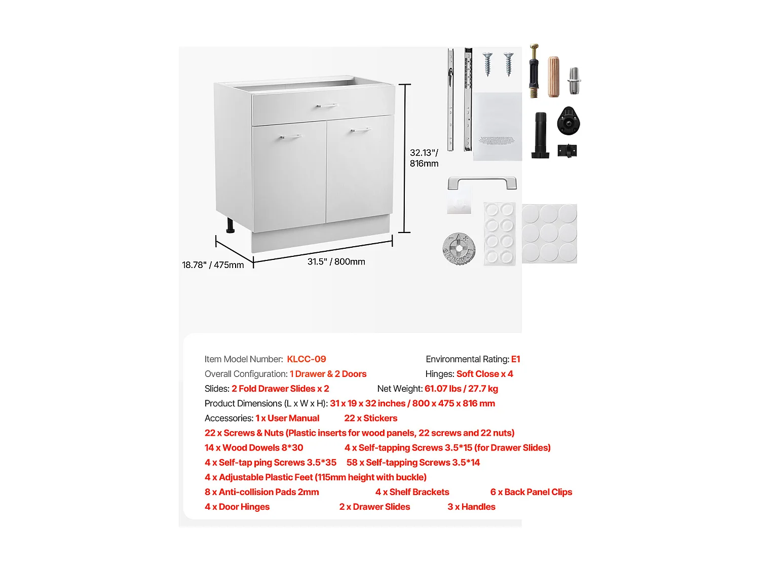 Mobile Basso Shaker SucceBuy, di 78,7 cm, con Cassetto, Pronto per Assemblare, per Cucina, Soggiorno o Ufficio