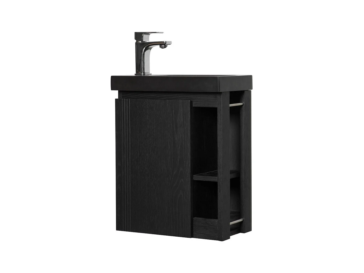 Conjunto de lavabo negro HAMPTON con almacenamiento lateral y estante de espejo
