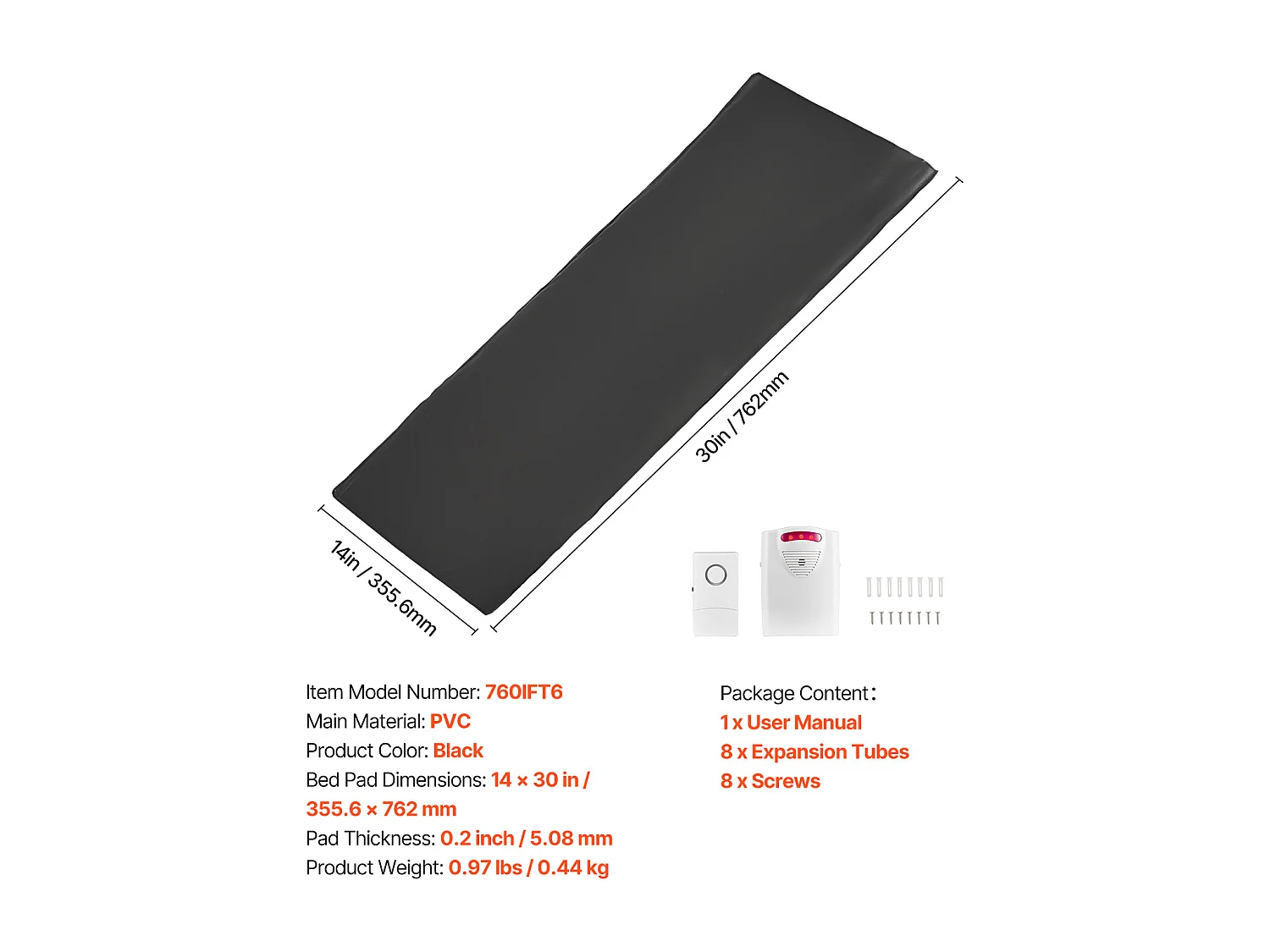 Tapis d'Alarme de Sortie de Lit, SucceBuy Capteur Sans Fil avec Téléavertisseur, Coussin Anti-Chute, Adapté aux Personnes Âgées, Utilisation Domestique