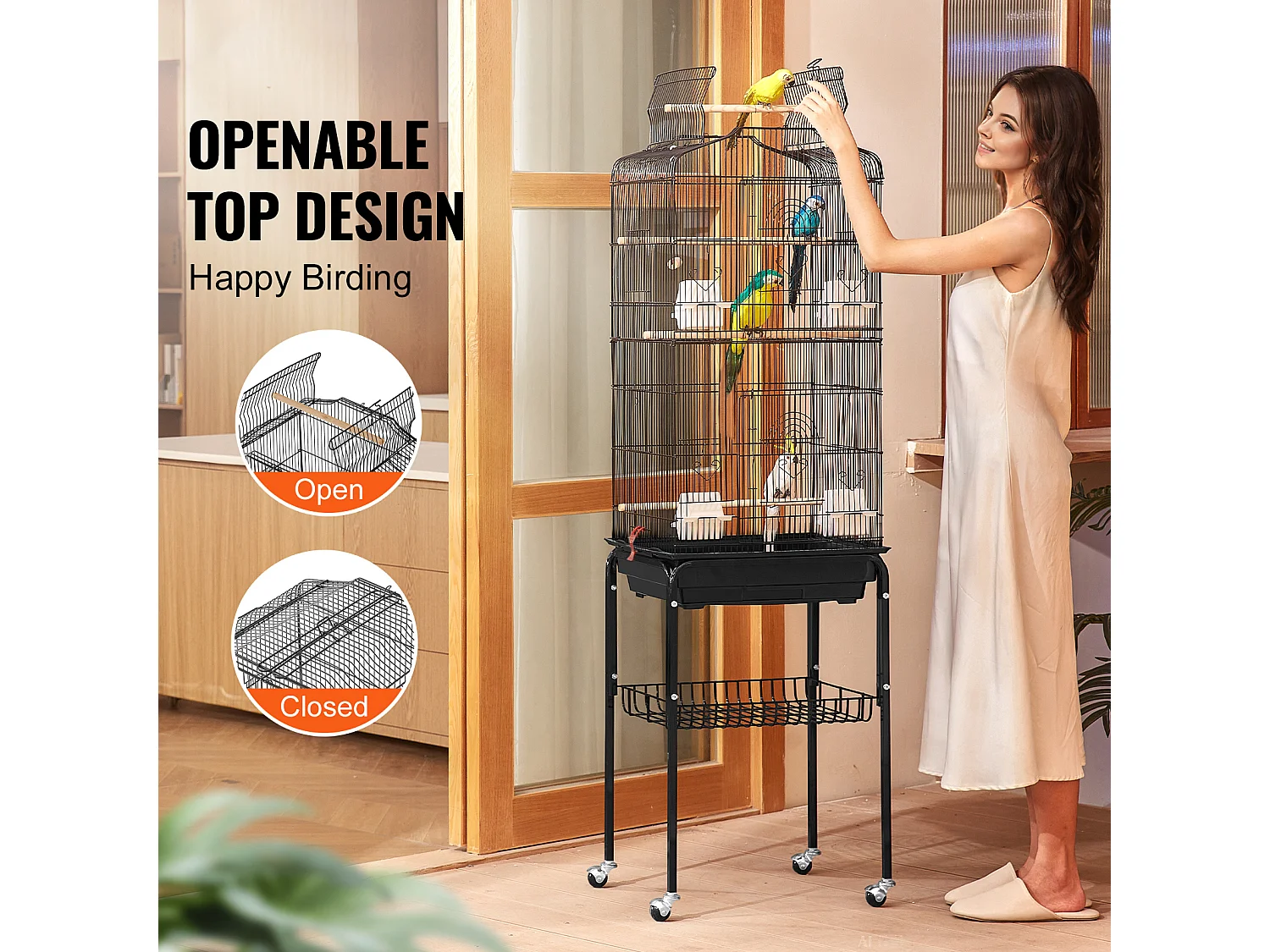 Cage à Oiseaux Roulante en Métal SucceBuy, 157,4 cm de Grande Taille, pour Perroquets