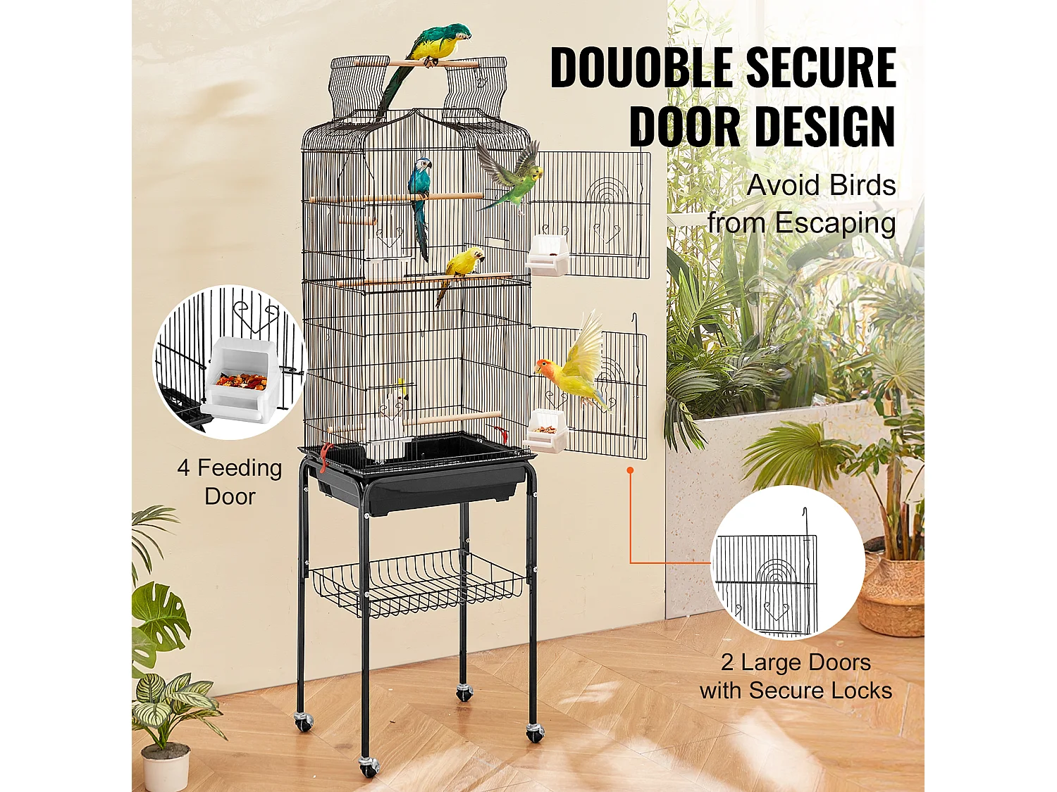 Cage à Oiseaux Roulante en Métal SucceBuy, 157,4 cm de Grande Taille, pour Perroquets