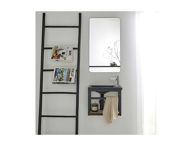 Ensemble lave-mains gain de place avec miroir tablette
