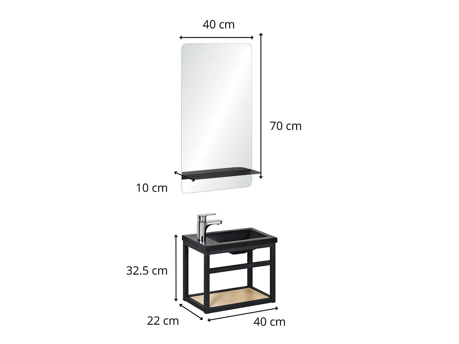 Ensemble lave-mains HAMPTON gain de place avec miroir tablette