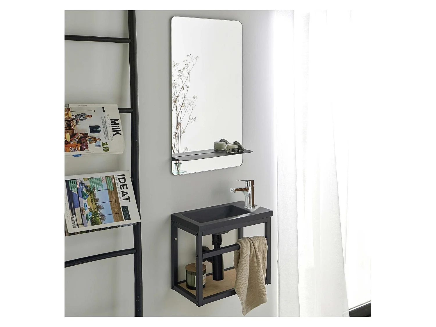 Ensemble lave-mains HAMPTON gain de place avec miroir tablette